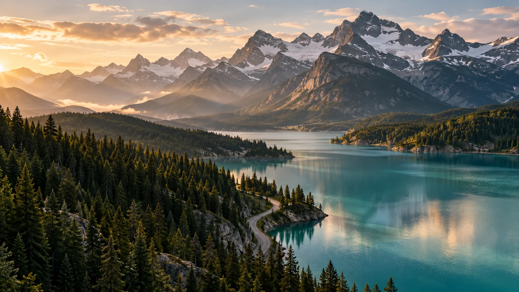 Illustration d’un paysage montagneux et lacustre inspiré de l’Ouest canadien